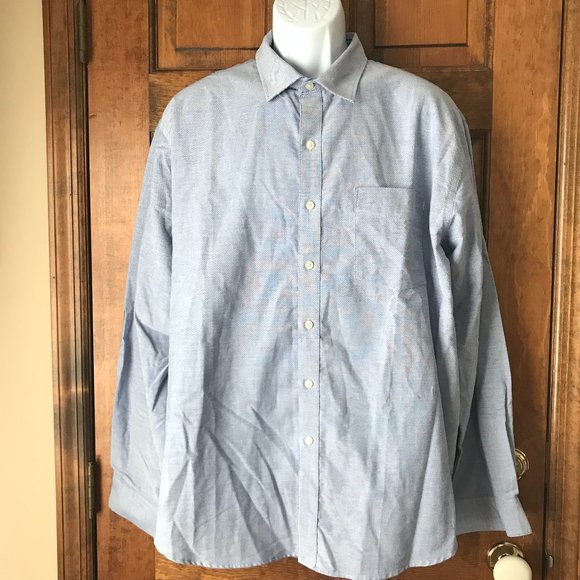 Van Heusen Blue Button-Down Shirt w/Plaid Elbow Patches X-Large (17-17 1/2) - Picture 1 of 9
